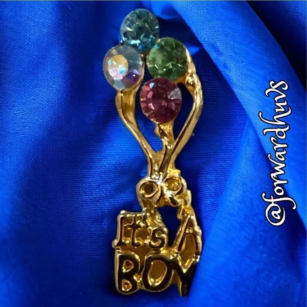 "It's A Boy" Balloon Rhinestone Pin - Picture 5 of 8